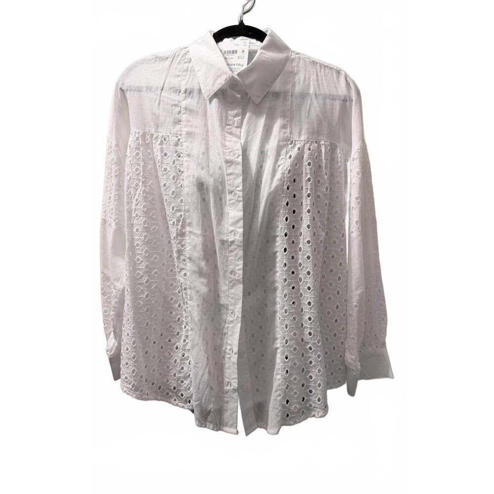 NEW AND THE WHY women's blossom button down shirt in white